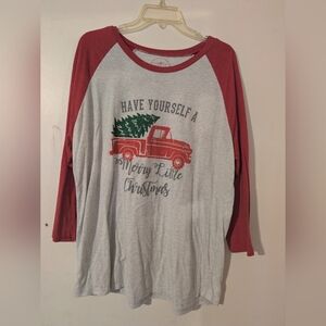 Red and Gray Christmas Baseball Sleeve Tee